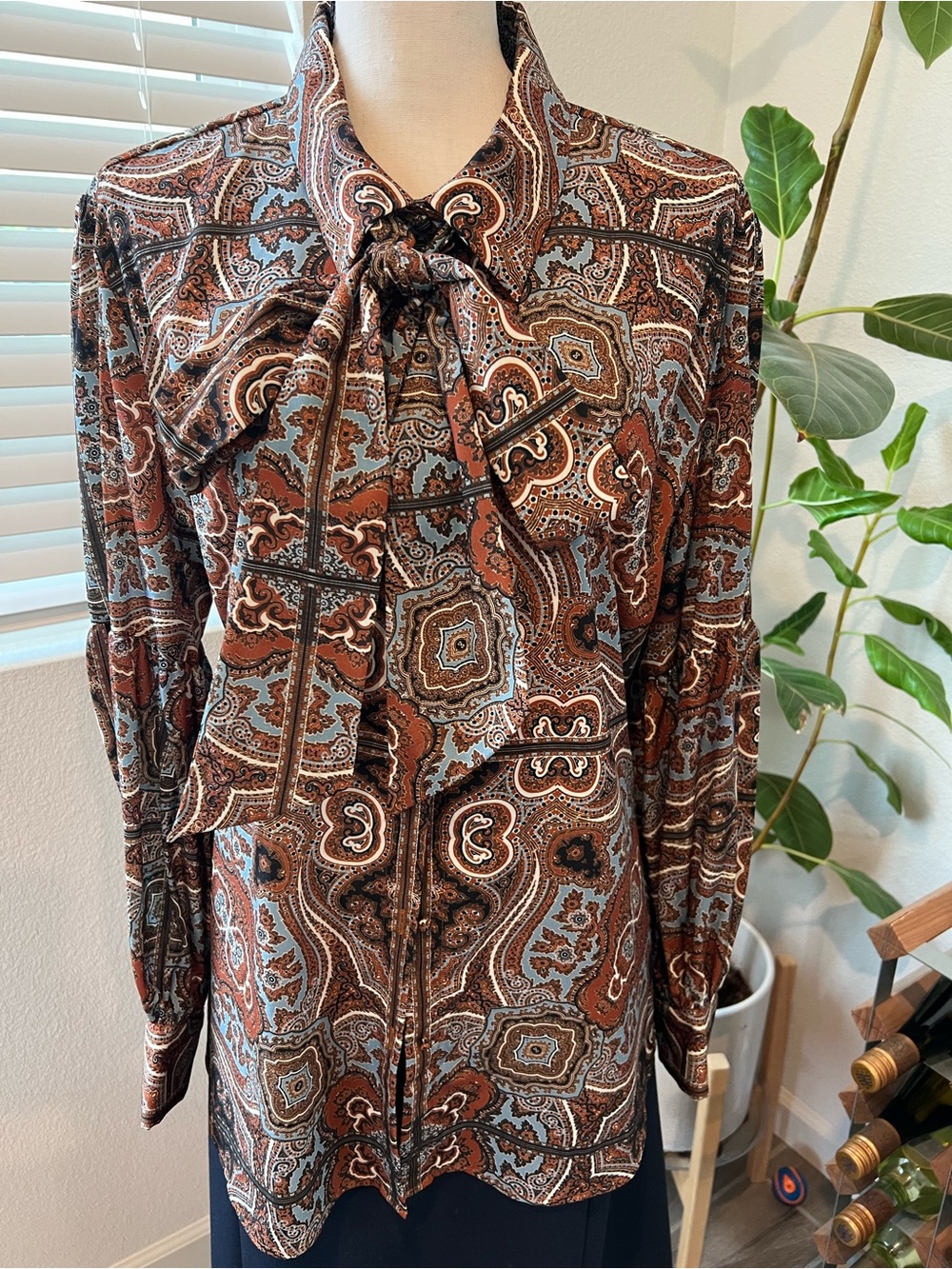 Paisley Long-Sleeve Blouse - Brown & Light Blue - gorgeous!